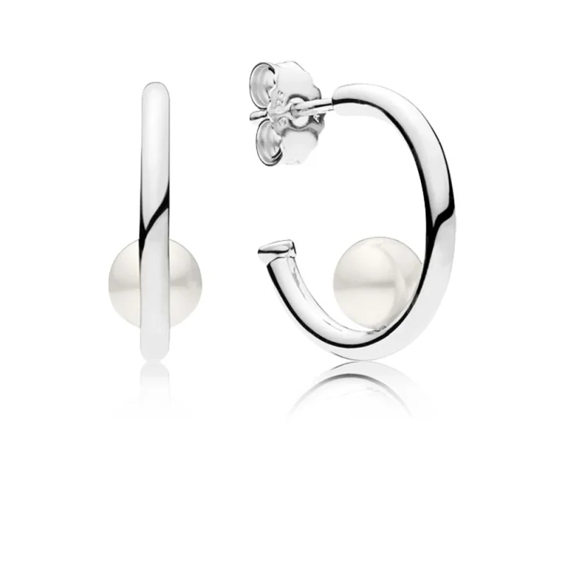 (image for) PANDORA Contemporary Pearls Hoop Earrings, Freshwater Cultured Pearl - 297528P - Product Image