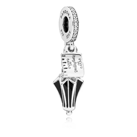 PANDORA Disney, Mary Poppins\' Umbrella Dangle Charm, Clear CZ & Black Enamel - 797507CZ