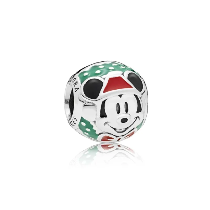 (image for) PANDORA Disney, Santa Mickey Charm, Red & Green Enamel - 797502ENMX - Product Image