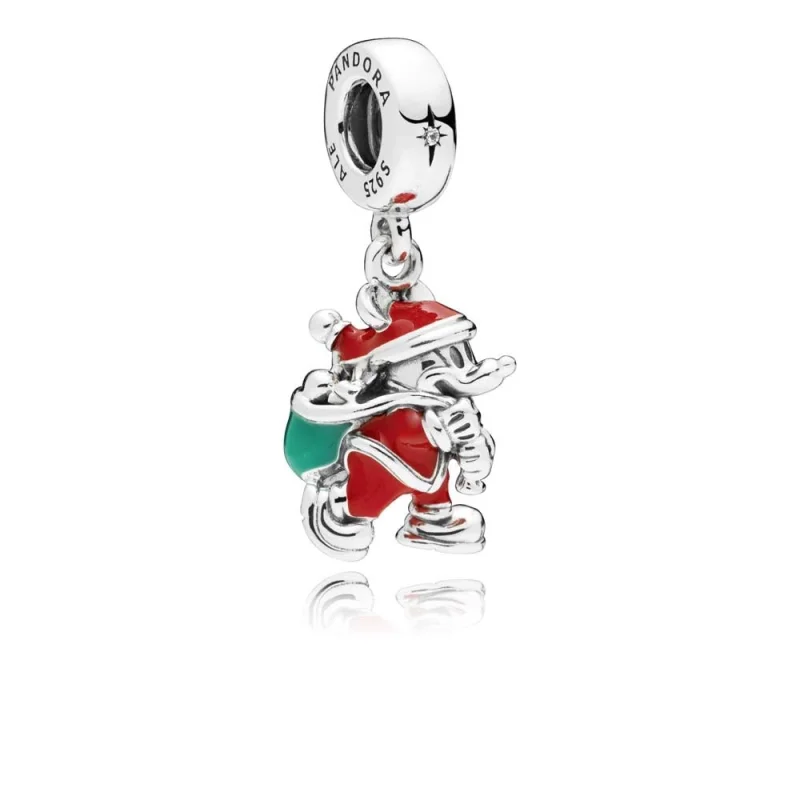 (image for) PANDORA Disney, Santa Mickey & Gift Bag Dangle Charm, Red & Green Enamel - 797501ENMX - Product Image