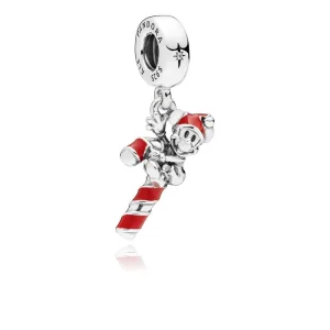 (image for) PANDORA Disney, Santa Mickey's Candy Cane Dangle Charm, Red Enamel - 797500EN09
