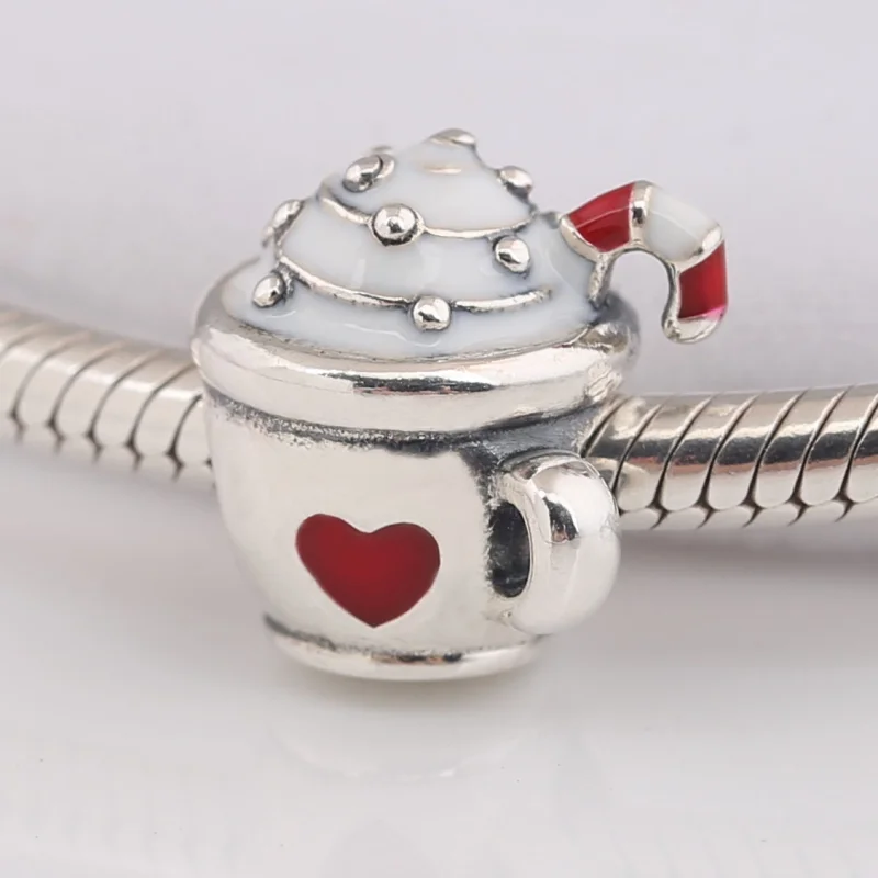 (image for) PANDORA Warm Cocoa Charm, White & Red Enamel - 797523ENMX - View 2