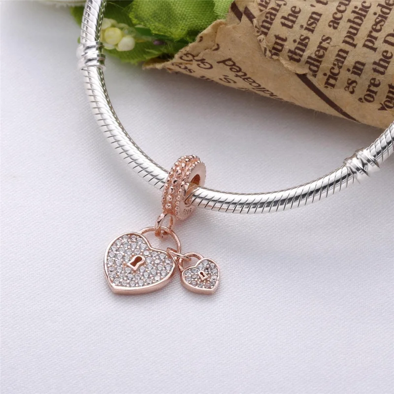 (image for) Love Locks Dangle Charm, PANDORA Rose™ & Clear CZ - 781807CZ - View 2