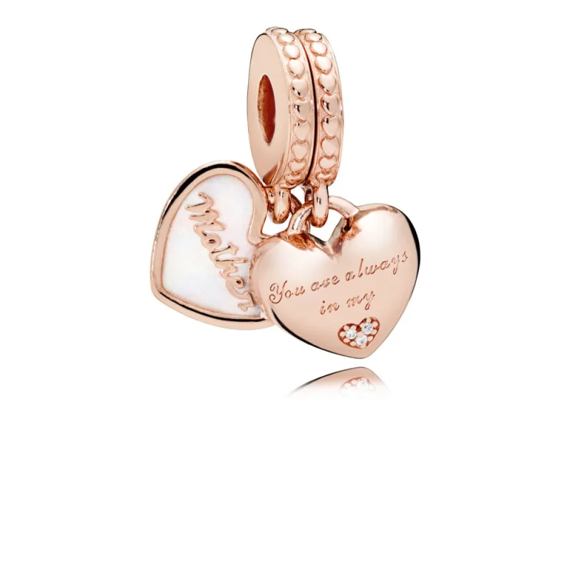 (image for) Mother & Daughter Hearts Dangle Charm, PANDORA Rose™, Silver Enamel & Clear CZ - 782072EN23 - Product Image