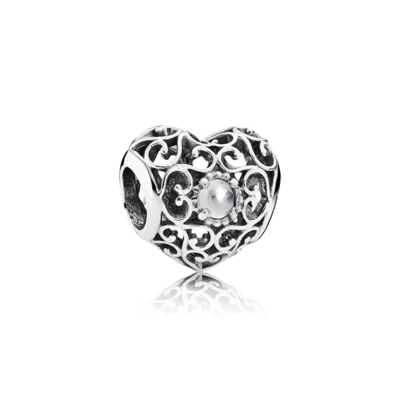 (image for) PANDORA April Signature Heart Charm, Rock Crystal - 791784RC - Product Image