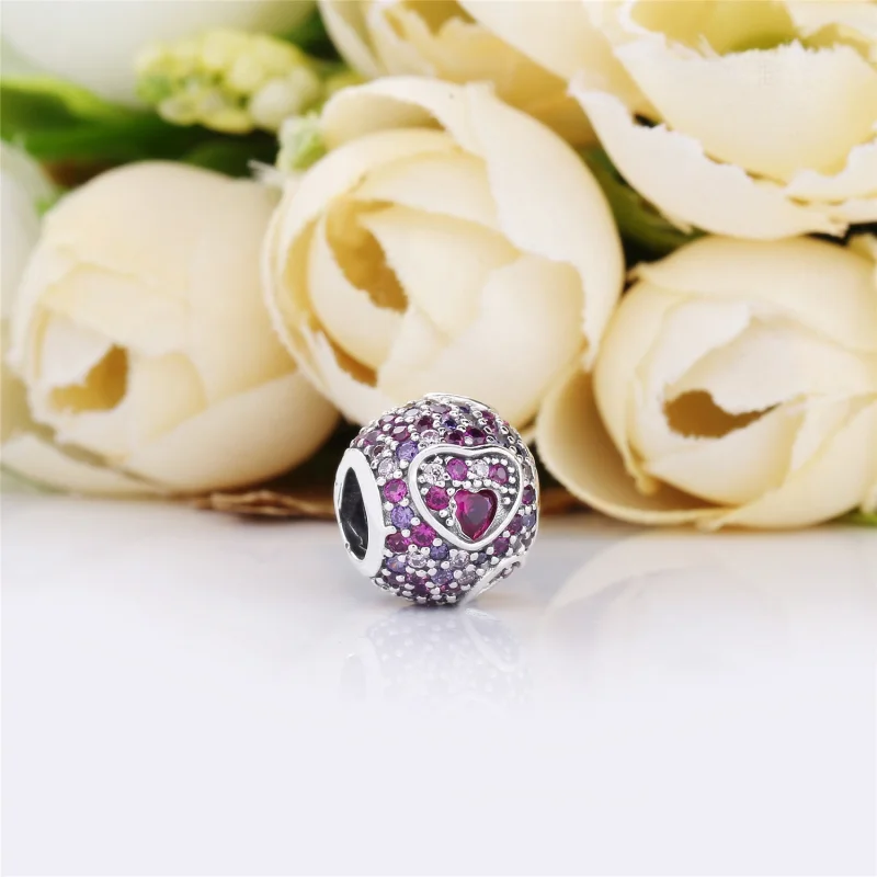 (image for) PANDORA Asymmetric Hearts of Love Charm, Red & Pink CZ, Royal Purple Crystals - - View 2