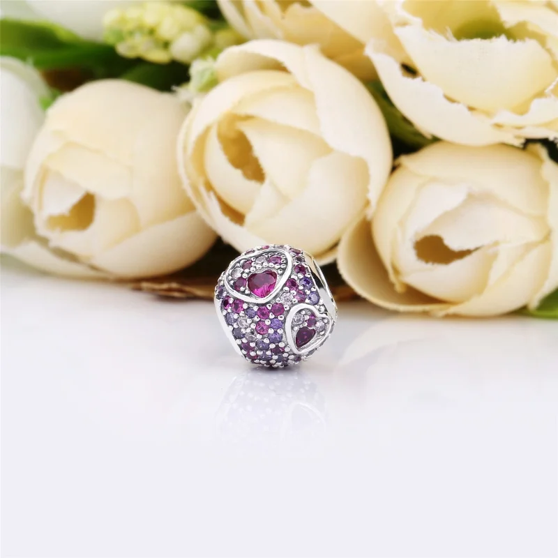 (image for) PANDORA Asymmetric Hearts of Love Charm, Red & Pink CZ, Royal Purple Crystals - - View 3