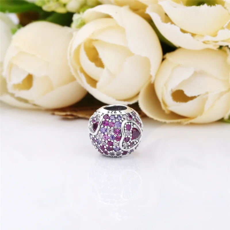 (image for) PANDORA Asymmetric Hearts of Love Charm, Red & Pink CZ, Royal Purple Crystals - - View 4