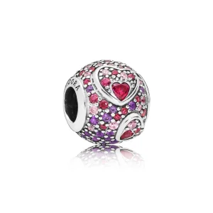 (image for) PANDORA Asymmetric Hearts of Love Charm, Red & Pink CZ, Royal Purple Crystals - 797826CZRMX