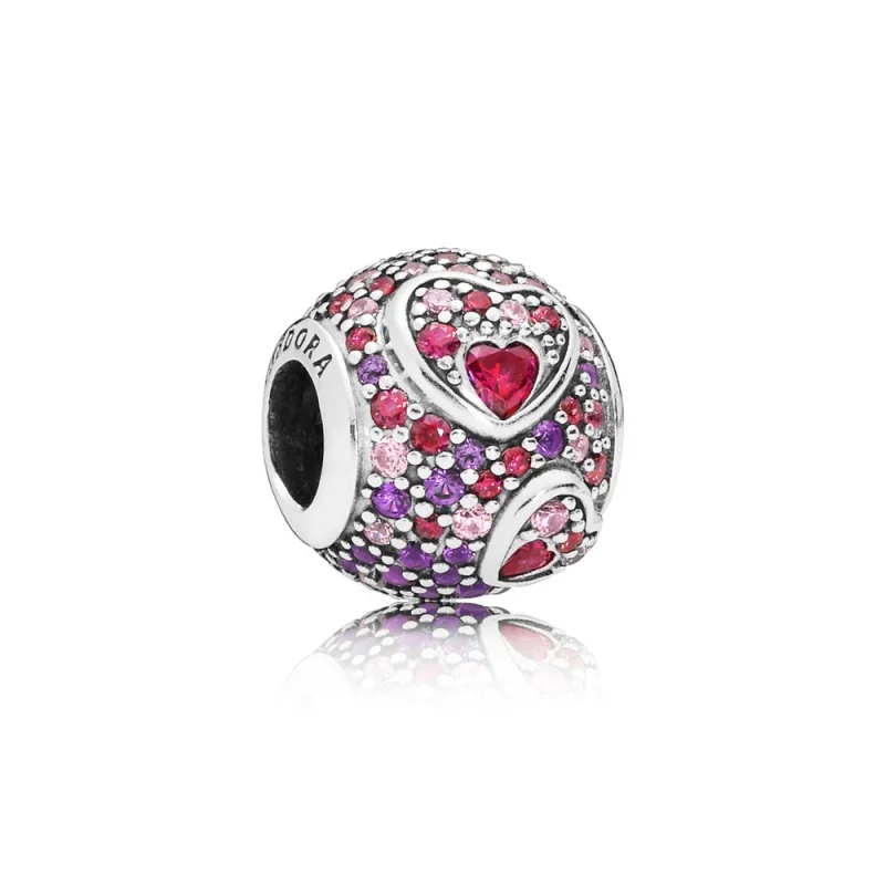(image for) PANDORA Asymmetric Hearts of Love Charm, Red & Pink CZ, Royal Purple Crystals - 797826CZRMX - Product Image
