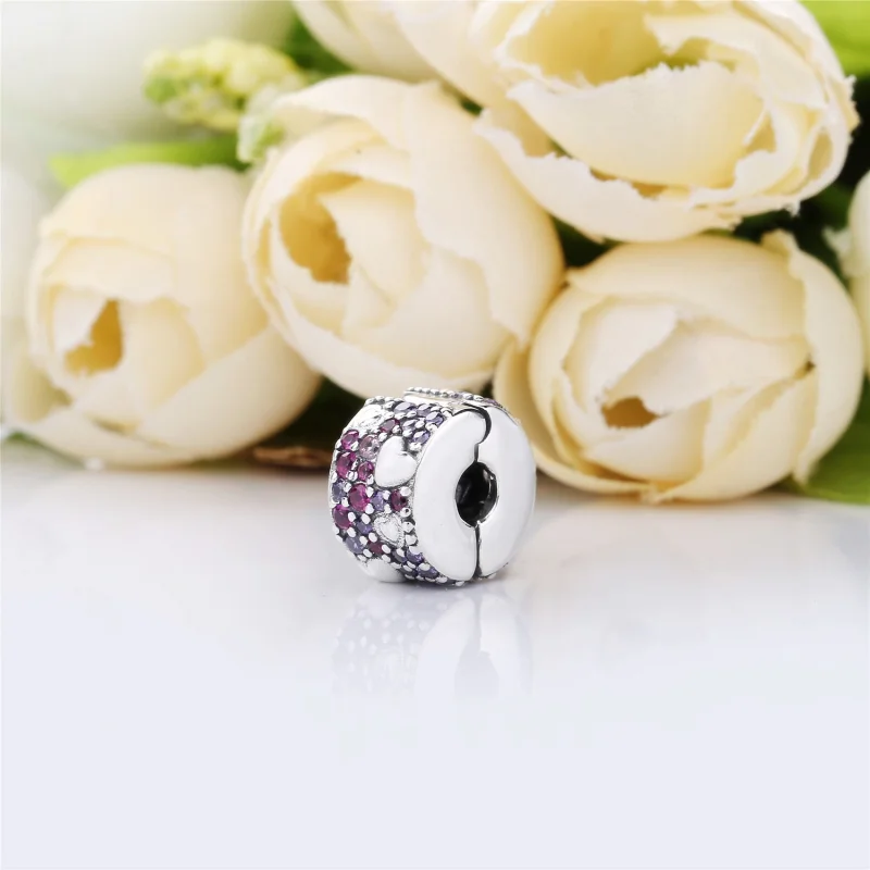 (image for) PANDORA Asymmetric Hearts of Love Clip, Red & Pink CZ, Royal Purple Crystals, Cr - View 4