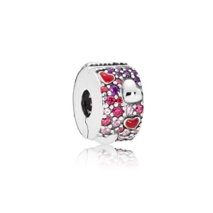 (image for) PANDORA Asymmetric Hearts of Love Clip, Red & Pink CZ, Royal Purple Crystals, Crimson Red Enamel - 797838CZRMX