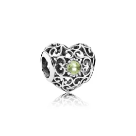 PANDORA August Signature Heart Charm, Peridot - 791784PE PANDORA August Signature Heart Charm, Peridot - 791784PE