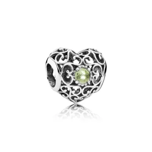 (image for) PANDORA August Signature Heart Charm, Peridot - 791784PE