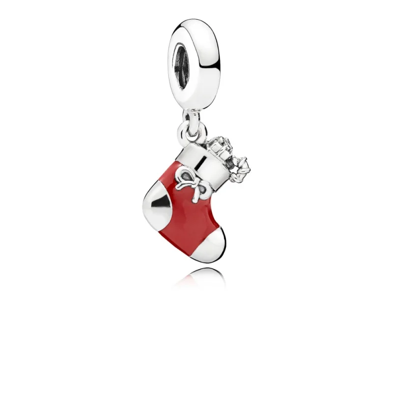 (image for) PANDORA Festive Stocking Dangle Charm, Berry Red Enamel - 796387EN39 - View 2