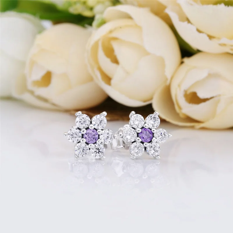 (image for) PANDORA Forget Me Not Stud Earrings, Purple & Clear CZ - 290690ACZ - View 2