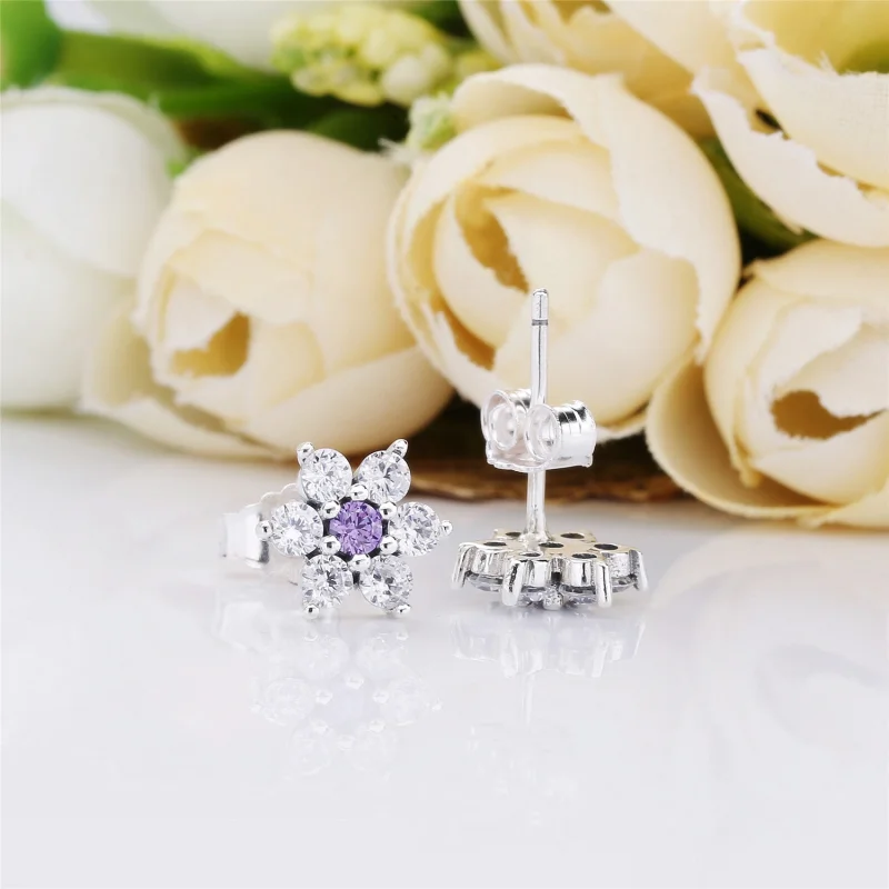 (image for) PANDORA Forget Me Not Stud Earrings, Purple & Clear CZ - 290690ACZ - View 3
