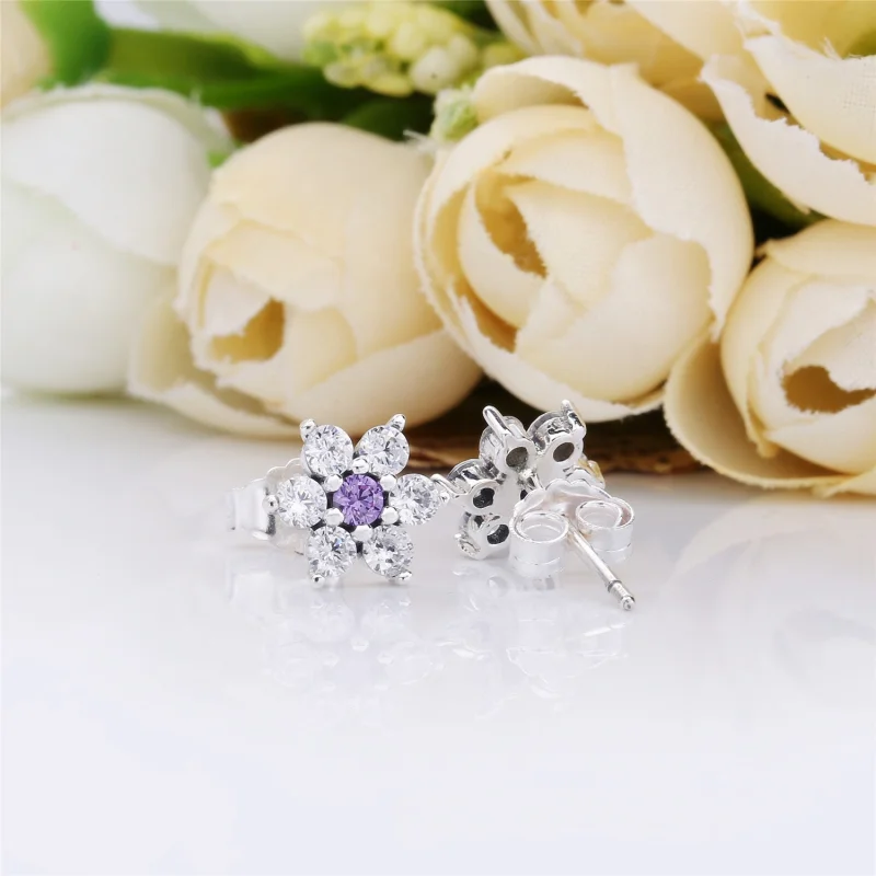 (image for) PANDORA Forget Me Not Stud Earrings, Purple & Clear CZ - 290690ACZ - View 4