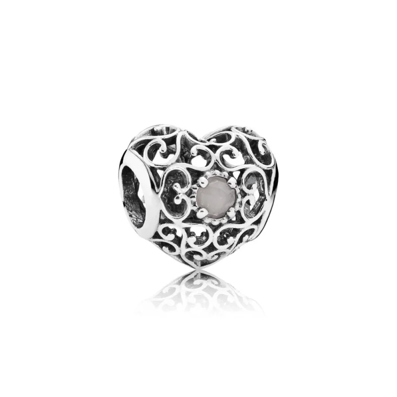 (image for) PANDORA June Signature Heart Charm, Grey Moonstone - 791784MSG - Product Image