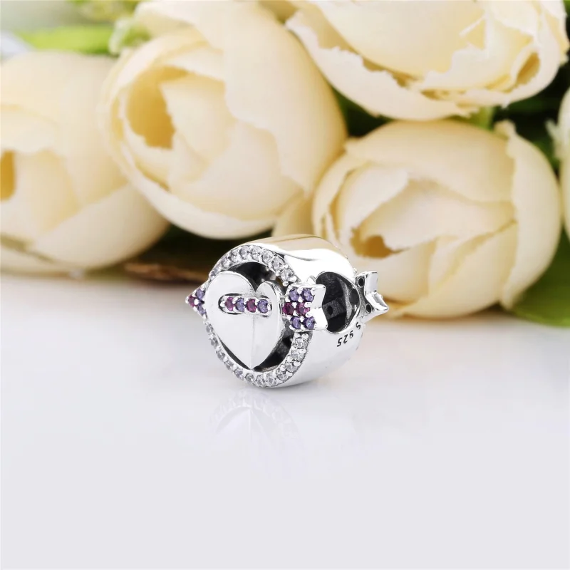 (image for) PANDORA Sparkling Arrow & Heart Charm, Red & Clear CZ, Royal Purple Crystals - 7 - View 3