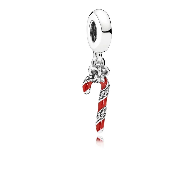 (image for) PANDORA Sparkling Candy Cane Dangle Charm, Berry Red Enamel & Clear CZ - 796382E - View 2