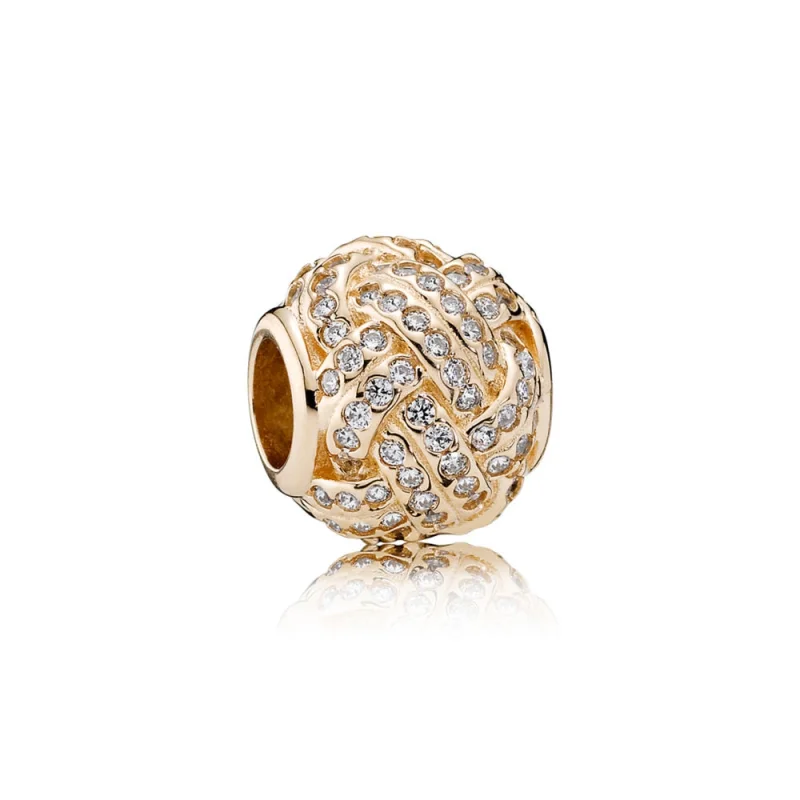 (image for) PANDORA Sparkling Love Knot Charm, 14K Gold & Clear CZ - 750991CZ - View 2