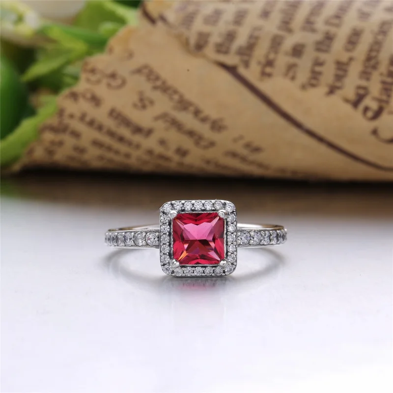 (image for) PANDORA Timeless Elegance Ring, Synthetic Ruby & Clear CZ - 190947SRU - View 2