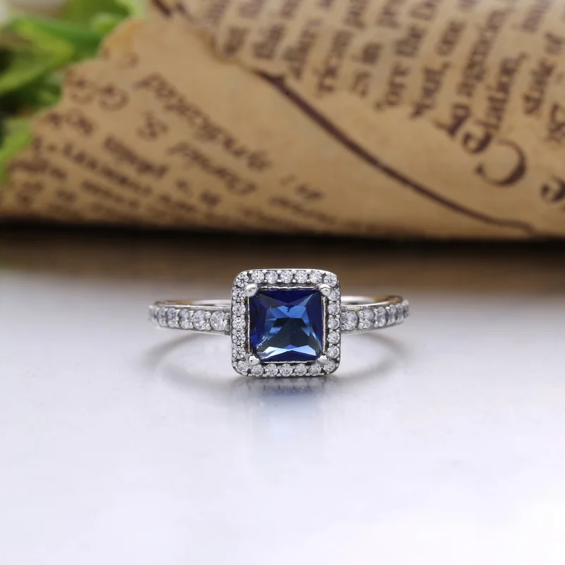 (image for) PANDORA Timeless Elegance Ring, True Blue Crystal & Clear CZ - 190947NBT - View 2