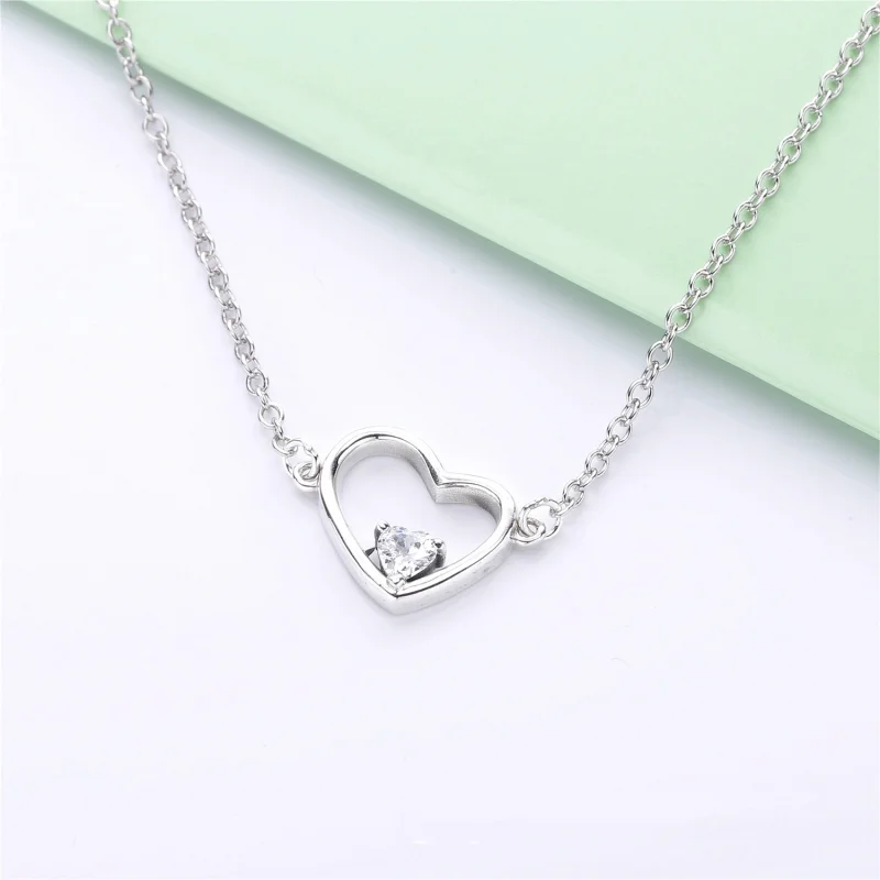 (image for) PANDORA Asymmetric Heart of Love Necklace - 397797CZ - View 2