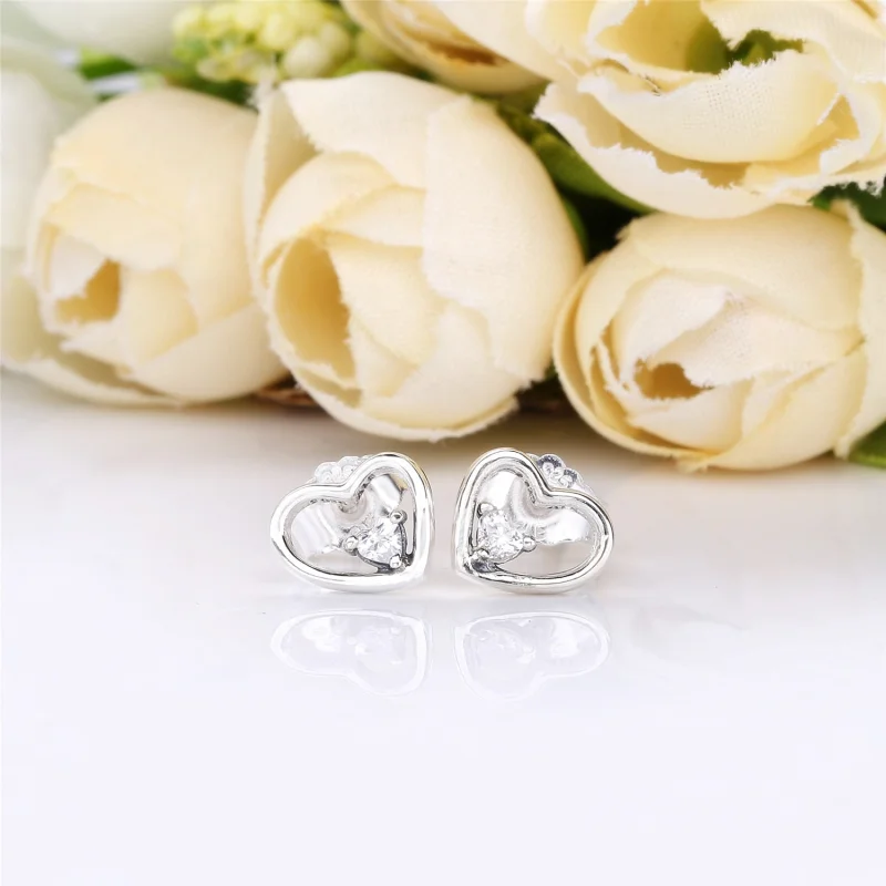 (image for) PANDORA Asymmetric Hearts of Love Earrings, Clear CZ - 297813CZ - View 2