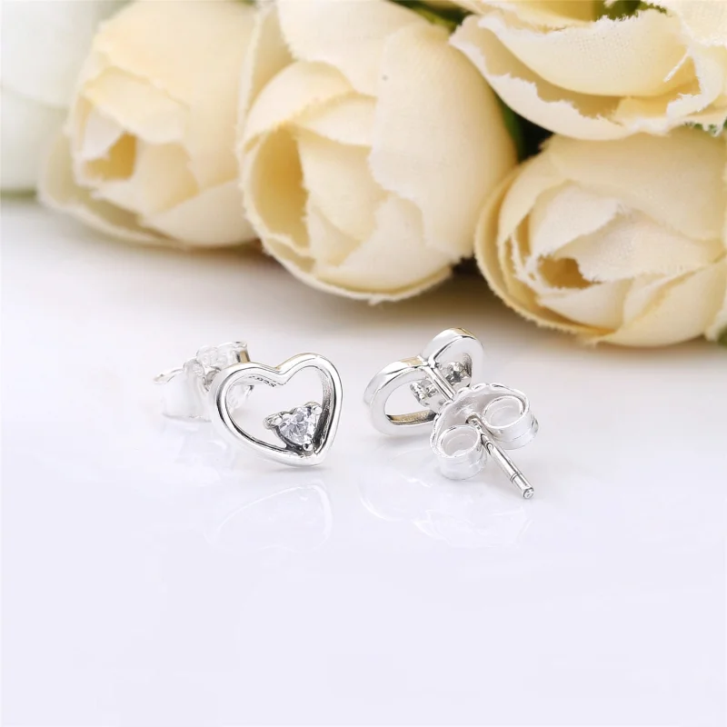 (image for) PANDORA Asymmetric Hearts of Love Earrings, Clear CZ - 297813CZ - View 4