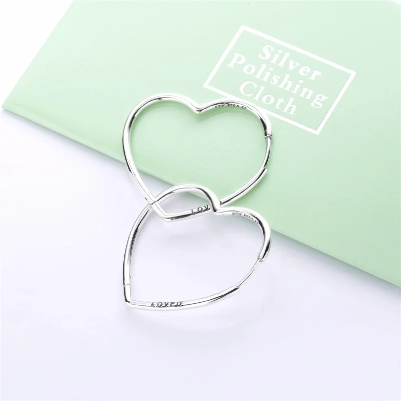 (image for) PANDORA Asymmetric Hearts of Love Hoop Earrings - 297822 - View 3