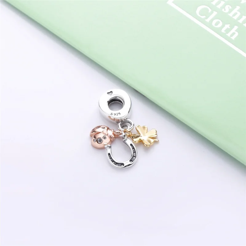 (image for) PANDORA Horseshoe, Clover & Ladybird Dangle Charm - 797852CZ - View 2