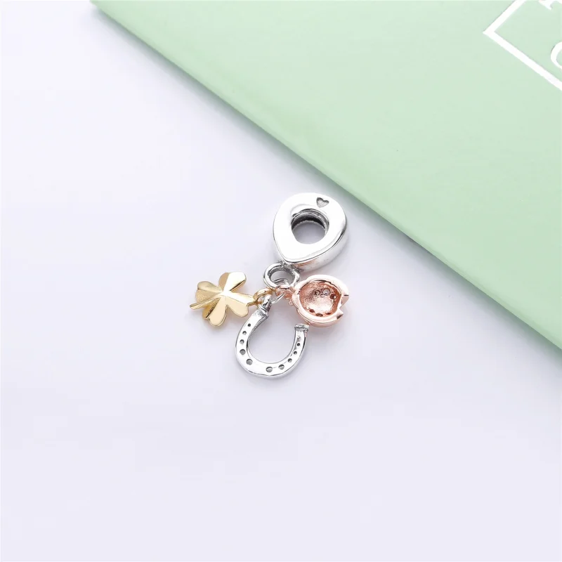 (image for) PANDORA Horseshoe, Clover & Ladybird Dangle Charm - 797852CZ - View 3