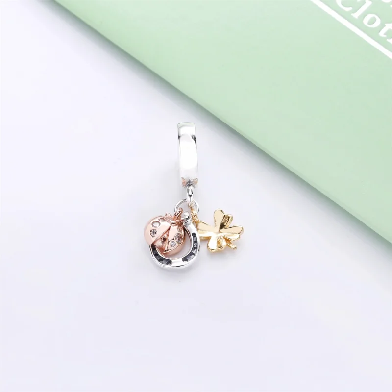 (image for) PANDORA Horseshoe, Clover & Ladybird Dangle Charm - 797852CZ - View 4