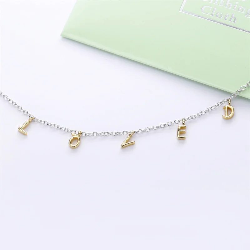 (image for) PANDORA Loved Script Necklace in Two-Tone - 367818 - View 3