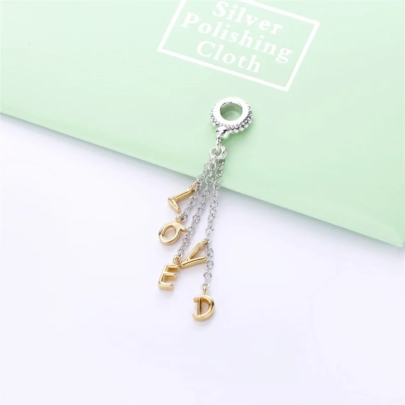 (image for) PANDORA Two-Tone Loved Script Dangle Charm - 767831 - View 2