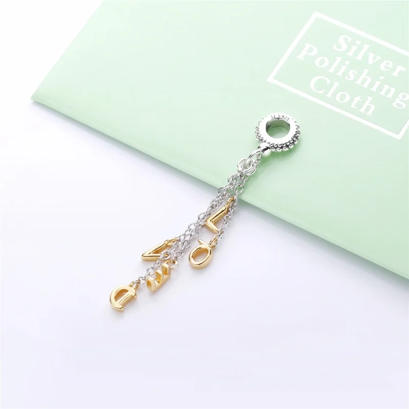 (image for) PANDORA Two-Tone Loved Script Dangle Charm - 767831 - View 4