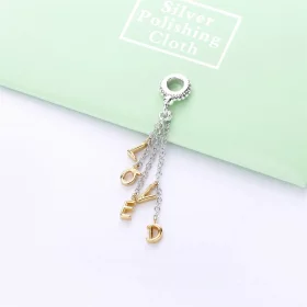 PANDORA Two-Tone Loved Script Dangle Charm - 767831 PANDORA Two-Tone Loved Script Dangle Charm - 767831