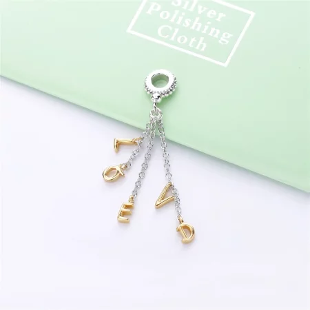 PANDORA Two-Tone Loved Script Dangle Charm - 767831