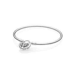 (image for) PANDORA Limited Edition - Moments Silver Bangle, Tree of Love Heart Padlock Clasp