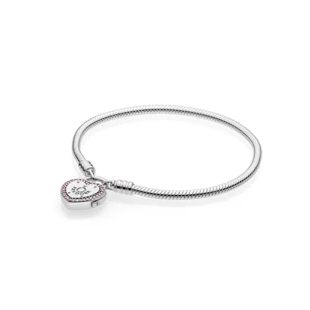PANDORA MOMENTS Smooth Bracelet with Lock Your Promise Clasp - 596586fpc