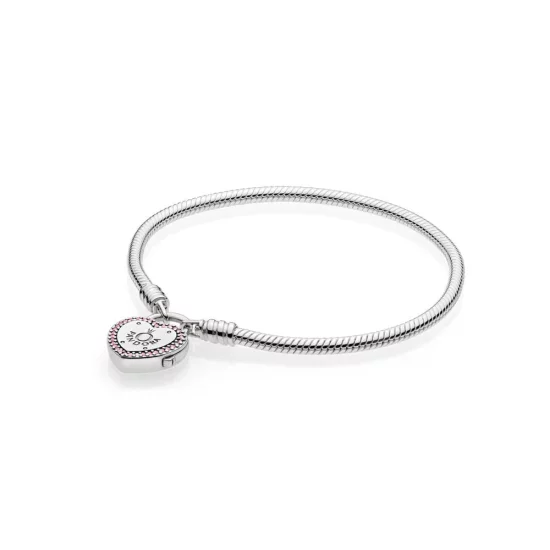 PANDORA MOMENTS Smooth Bracelet with Lock Your Promise Clasp - 596586fpc