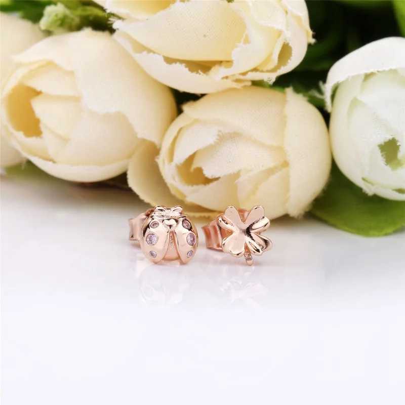 (image for) Four-Leaf Clover & Ladybird Earrings, Pandora Rose™ - 287960NPO - View 2