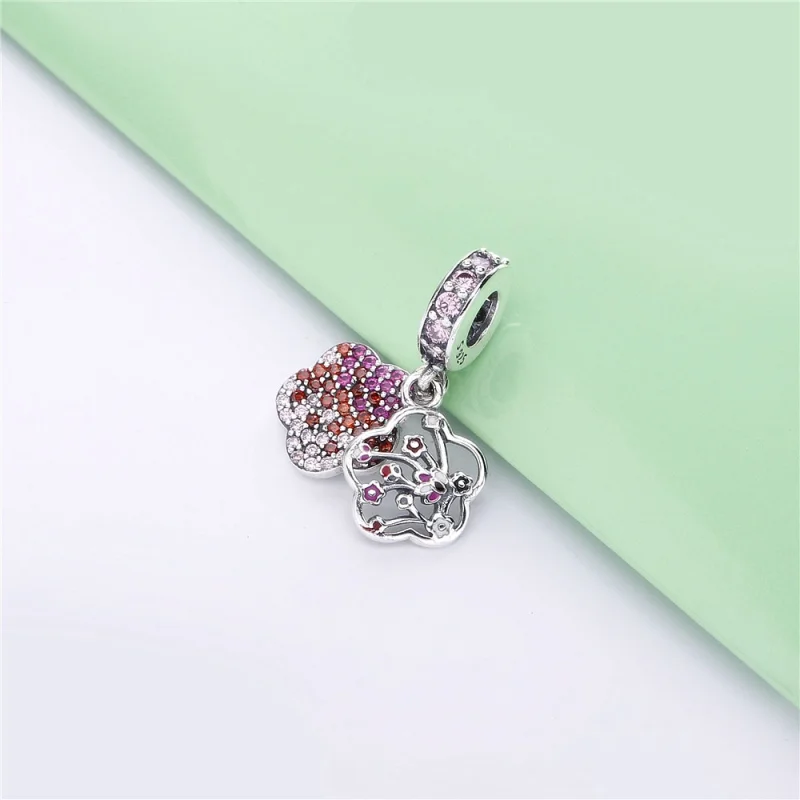 (image for) PANDORA Pavé Peach Blossom Flower Dangle Charm - 798112NCCMX - View 2