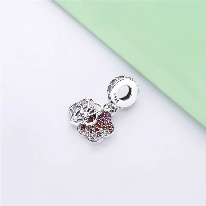 (image for) PANDORA Pavé Peach Blossom Flower Dangle Charm - 798112NCCMX - View 3