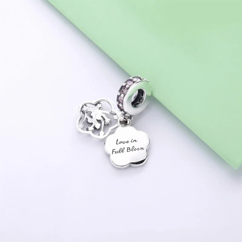 (image for) PANDORA Pavé Peach Blossom Flower Dangle Charm - 798112NCCMX - View 4