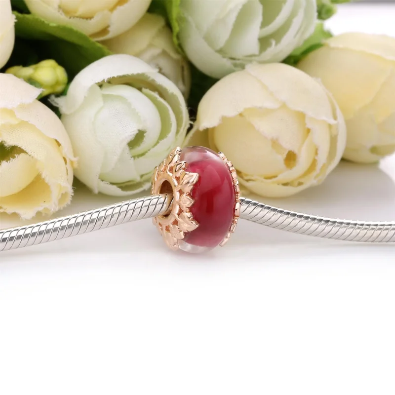 (image for) PANDORA Pink Murano Glass Leaves Charm - 788244 - View 3