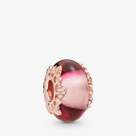 PANDORA Pink Murano Glass Leaves Charm - 788244 PANDORA Pink Murano Glass Leaves Charm - 788244