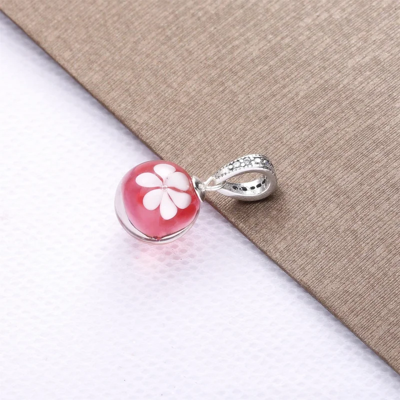(image for) PANDORA Pink Peach Blossom Flower Murano Glass Dangle Charm - 798082CZ - View 2